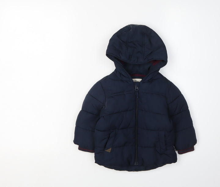Next Unisex Blue Puffer Jacket 6-9 Months, Hooded Winter Coat