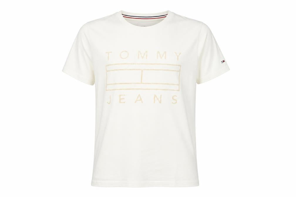 Front view of Tommy Jeans Men's White S Logo T-Shirt