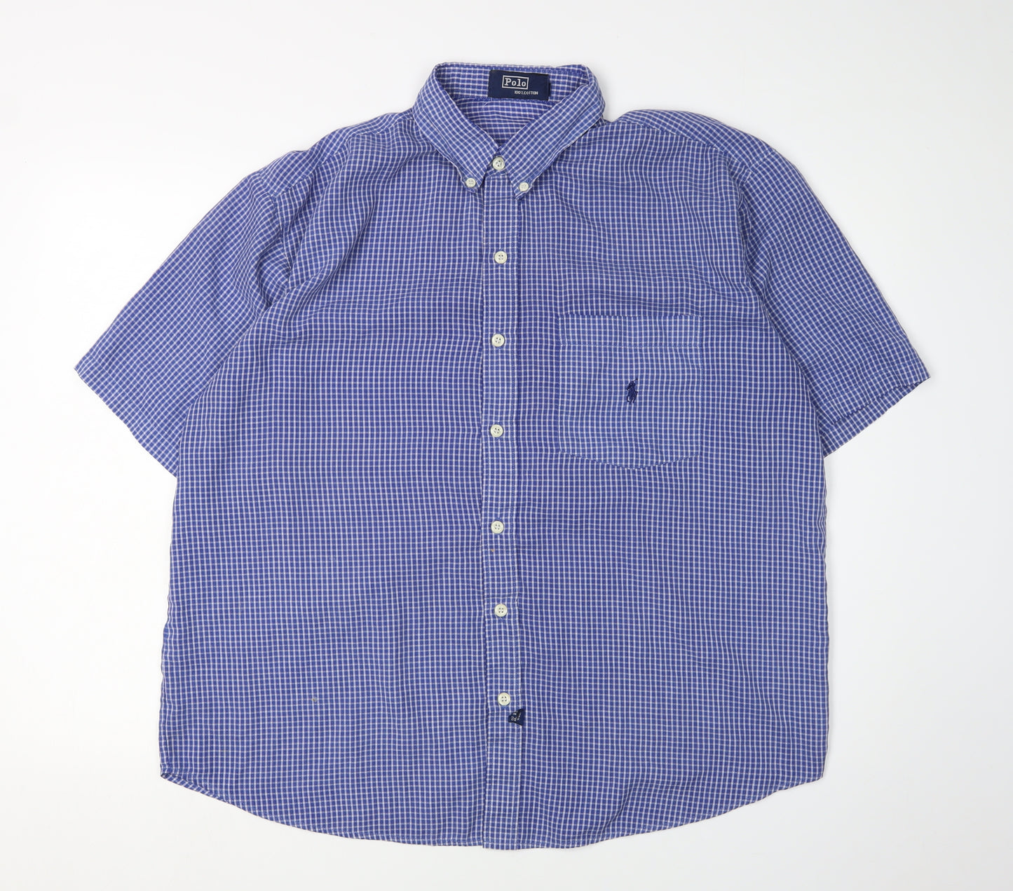 Polo Men's Blue Check Short Sleeve Shirt XL