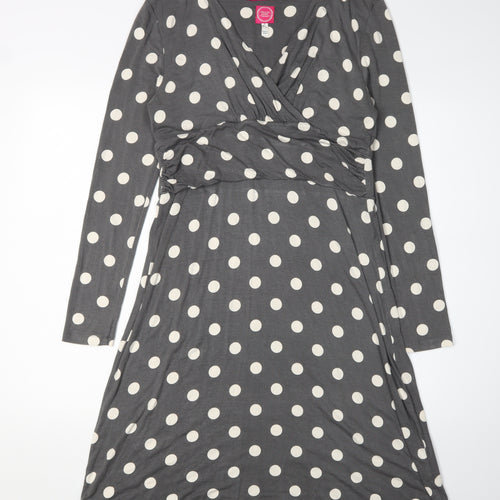 Joules Women Grey Polka Dot A-Line Dress Size 14