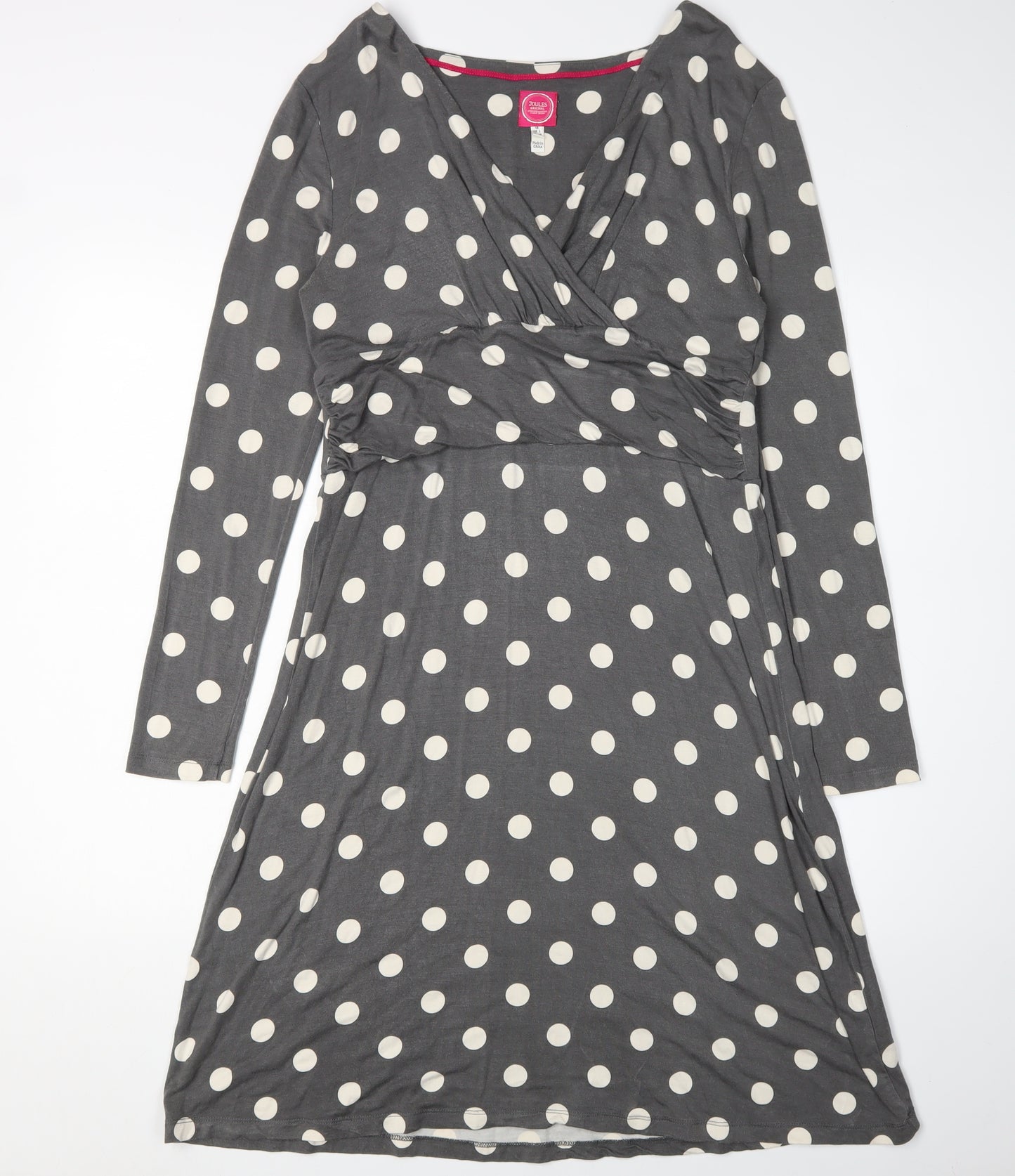 Joules Women Grey Polka Dot A-Line Dress Size 14