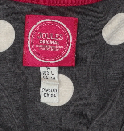 Joules Women Grey Polka Dot A-Line Dress Size 14