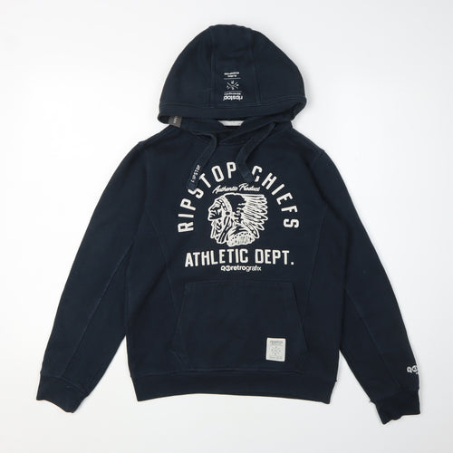 Ripstop Boys Navy Hoodie, Size L, Cotton Blend, Athletic Print