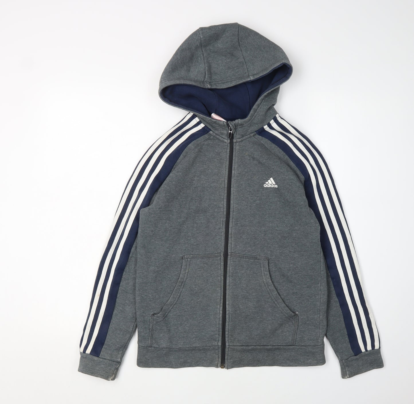 Adidas Boys Grey Full Zip Hoodie, Size 11-12 Years, Logo Accent