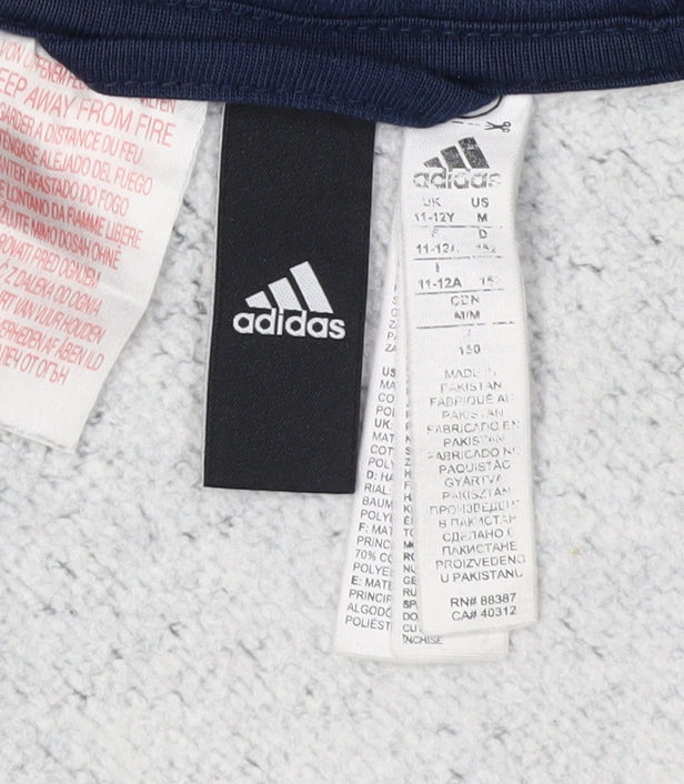 Adidas Boys Grey Full Zip Hoodie, Size 11-12 Years, Logo Accent
