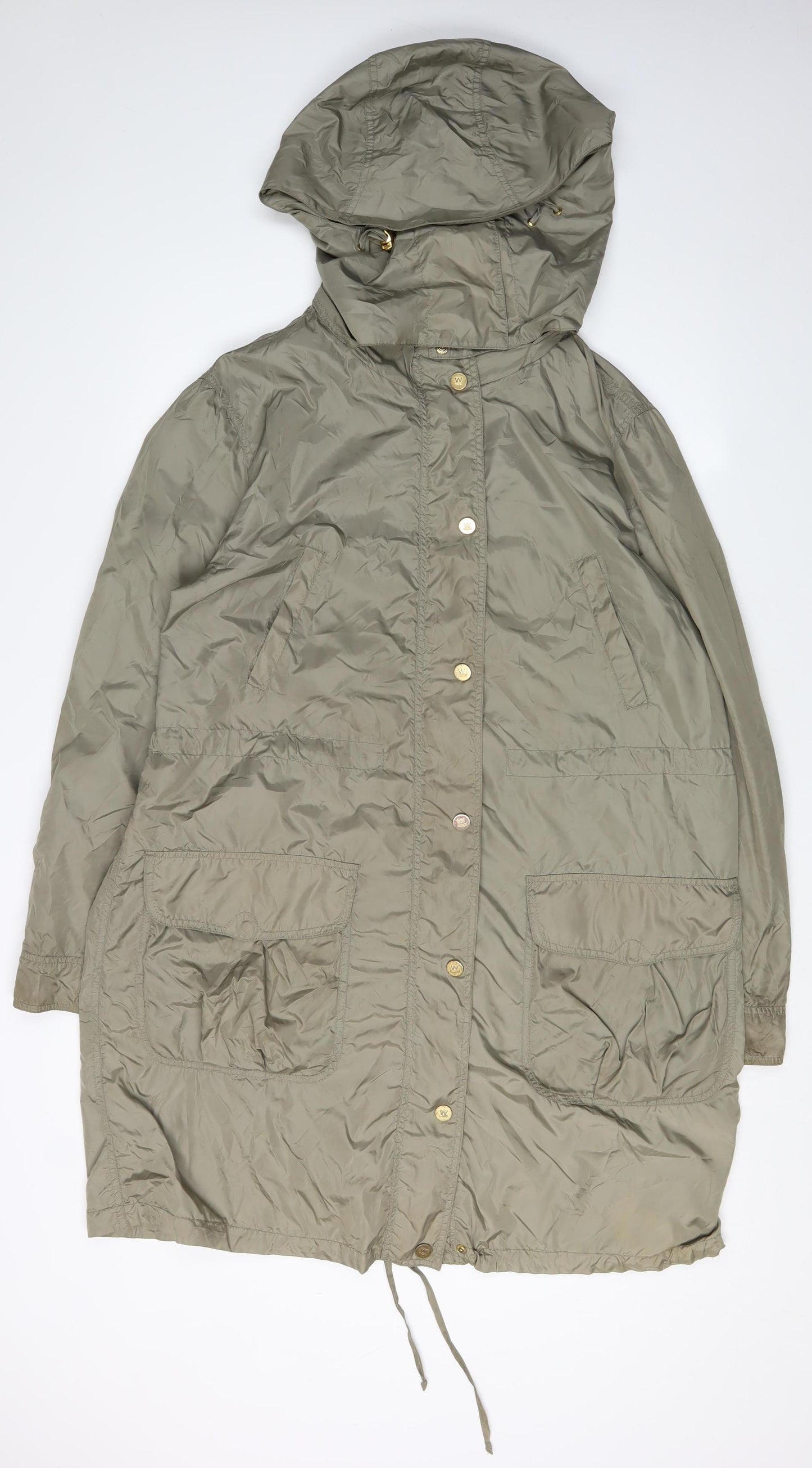 MaxMara Green Hooded Parka Women Size 12 Relaxed Fit Casual