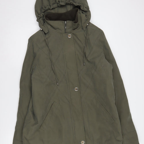 EWM Women's Green Parka Jacket Size 14 Hooded Lined