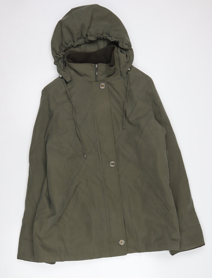 EWM Women's Green Parka Jacket Size 14 Hooded Lined