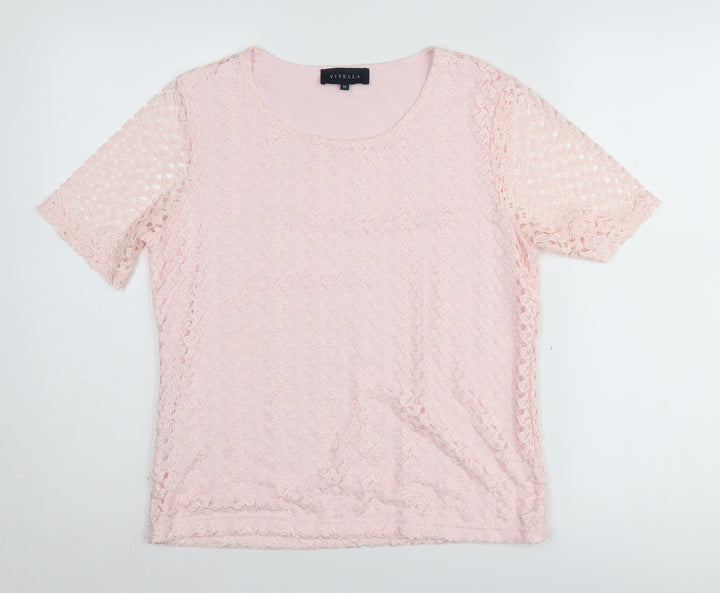 Viyella Women's Pink Lace Blouse M Classic Casual