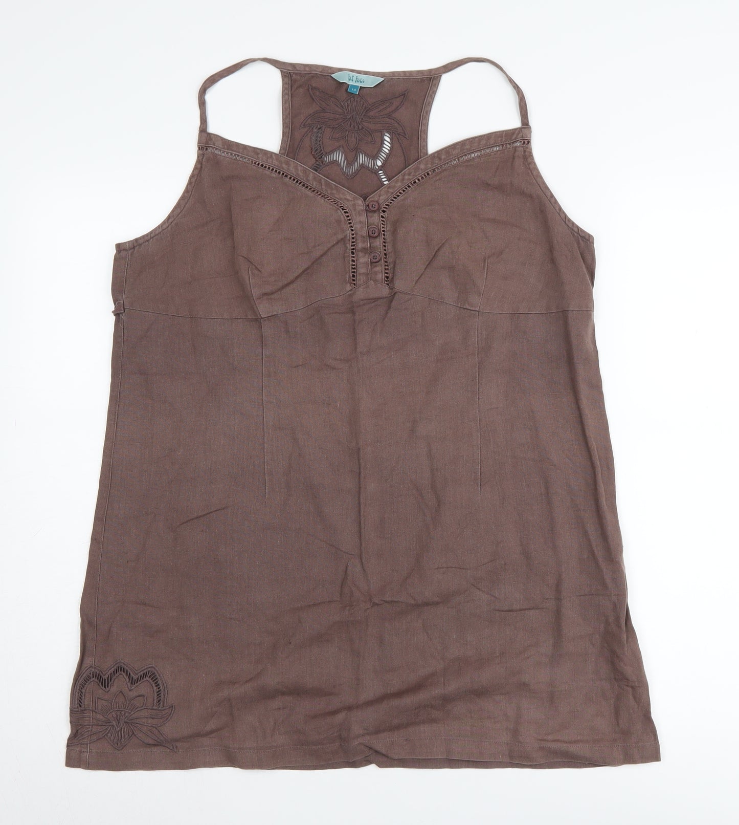 Fat Face Women’s Brown Linen Blend Camisole Tank Top