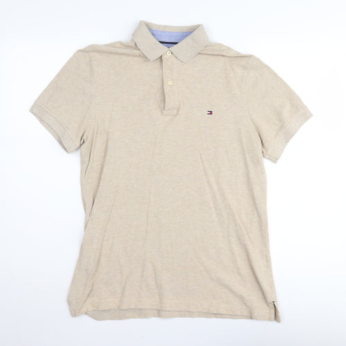 Tommy Hilfiger Men's Beige Polo Shirt, Size S, Slim Fit