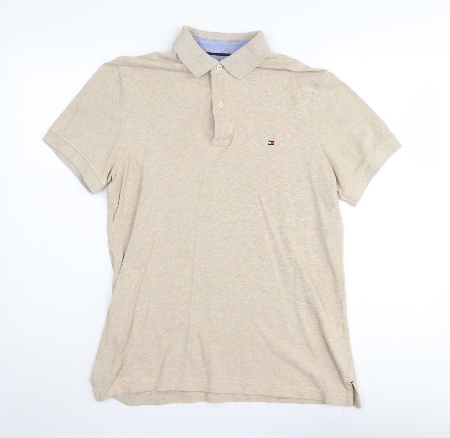 Tommy Hilfiger Men's Beige Polo Shirt, Size S, Slim Fit