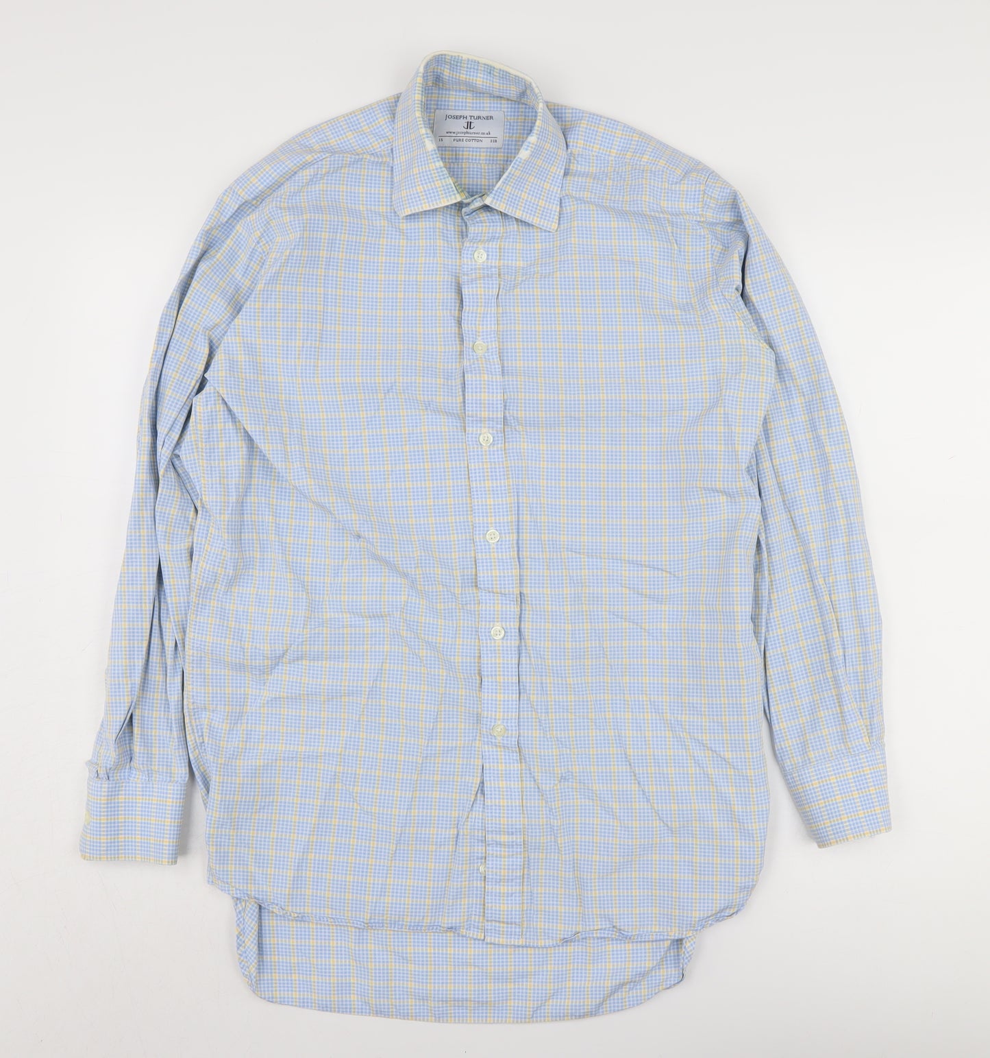 Joseph Turner Men's Blue Cotton Check Dress Shirt Size 15