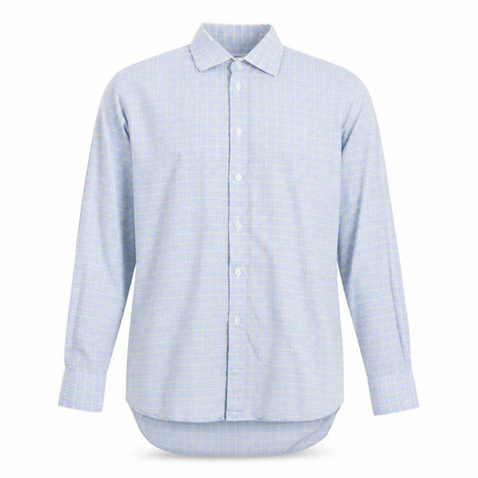 Front view of Joseph Turner Men's Blue Cotton Check Dress Shirt, size 15