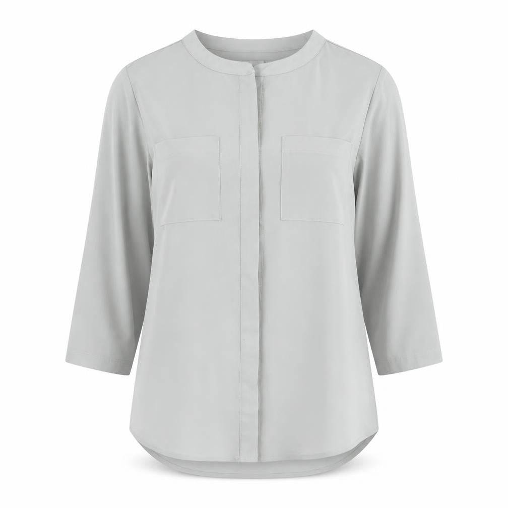 Front view of Van Heusen Women's Grey Blouse -, size S, Long Sleeve