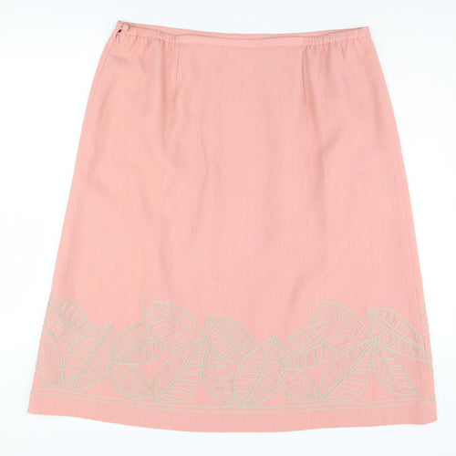 Jacques Vert Women's Pink Embroidered Pencil Skirt Size 18
