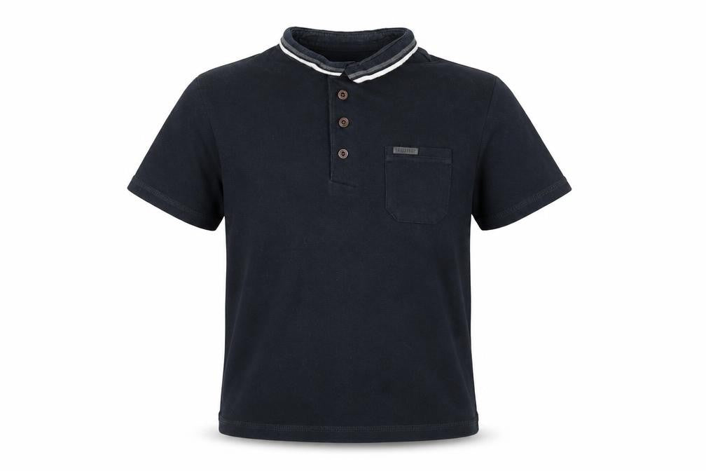 Front view of Firetrap boys’ polo shirt black 9-10 years button down collar