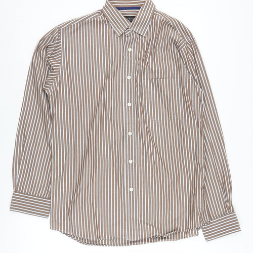 Van Heusen Men's Brown Striped Button-Up Shirt M