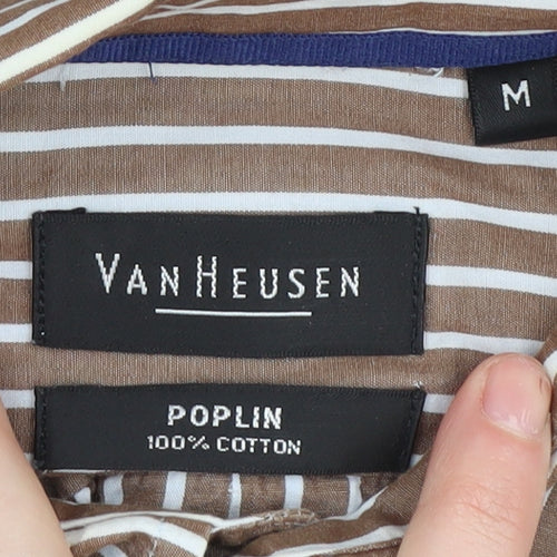 Van Heusen Men's Brown Striped Button-Up Shirt M