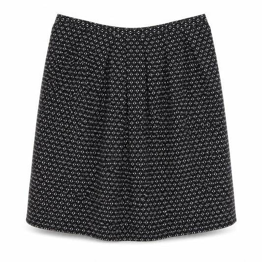 Front view of DAKS Women's Black Geometric Skirt, size 14, Elegant Style