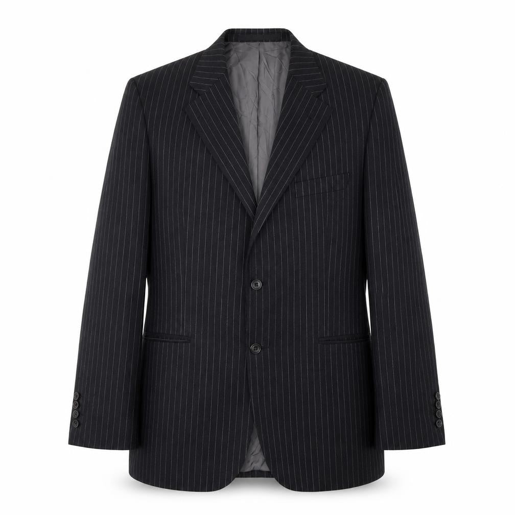 Front view of DAKS Men's Black Striped 40R Blazer Classic Style
