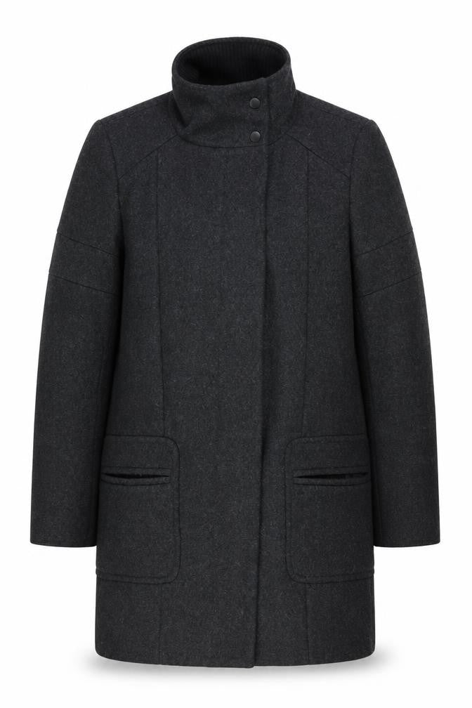 Front view of Comptoir des Cotonniers women’s grey wool coat, size UK 36