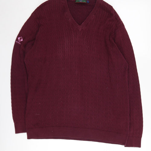 Glenmuir Men's Red Medium V-Neck Cable Knit Jumper