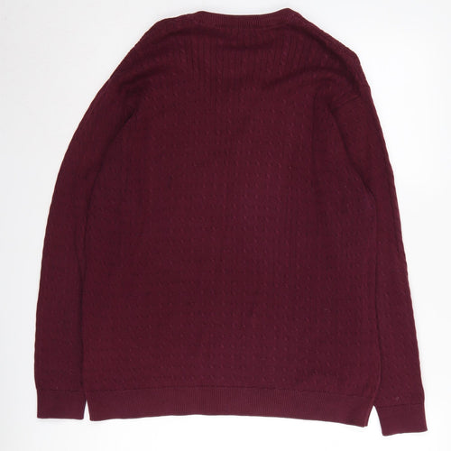 Glenmuir Men's Red Medium V-Neck Cable Knit Jumper