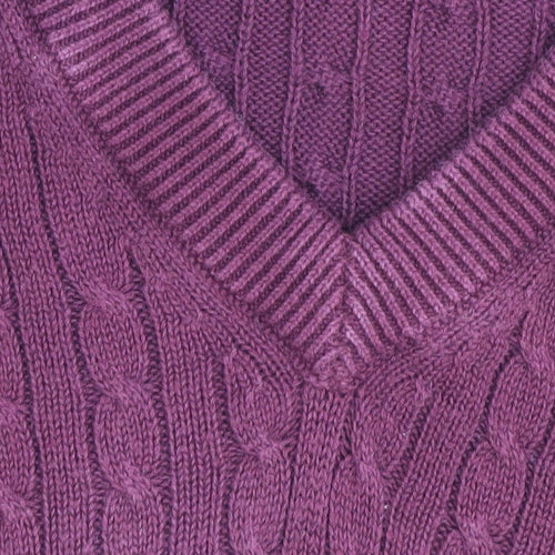 Glenmuir Men's Red Medium V-Neck Cable Knit Jumper