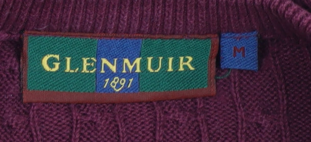 Glenmuir Men's Red Medium V-Neck Cable Knit Jumper