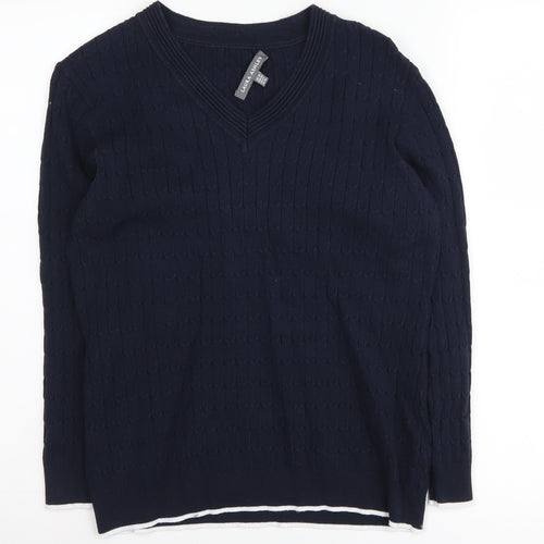 Laura Ashley Women's Blue V-Neck Cable-Knit Jumper
