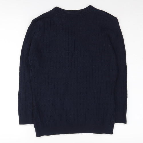 Laura Ashley Women's Blue V-Neck Cable-Knit Jumper