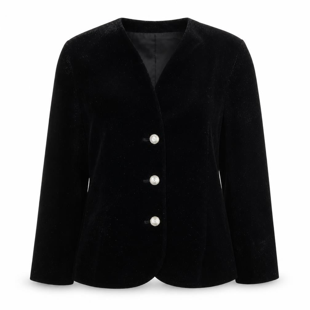 Front view of Alexon Women's Black Velvet Suit Jacket, size 10
