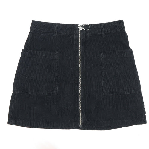Topshop Women’s Black Corduroy A-Line Skirt, Size 10