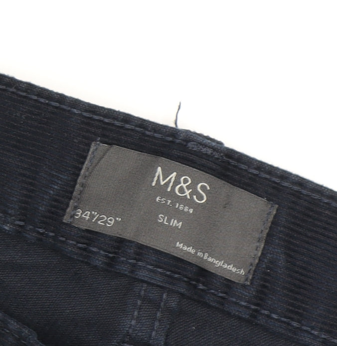 Marks and Spencer Men's Black Slim Corduroy Trousers