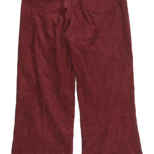 Oasis Women's Red Wide-Leg Corduroy Trousers Size 10