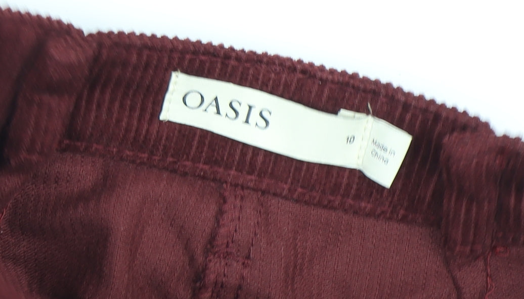 Oasis Women's Red Wide-Leg Corduroy Trousers Size 10