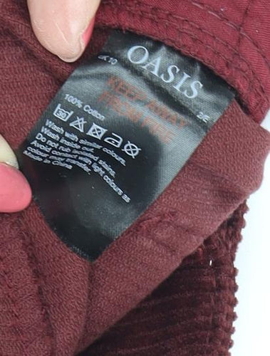 Oasis Women's Red Wide-Leg Corduroy Trousers Size 10