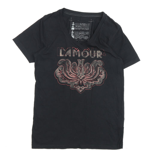 Quiksilver Black V-Neck T-Shirt Size S Unisex Casual