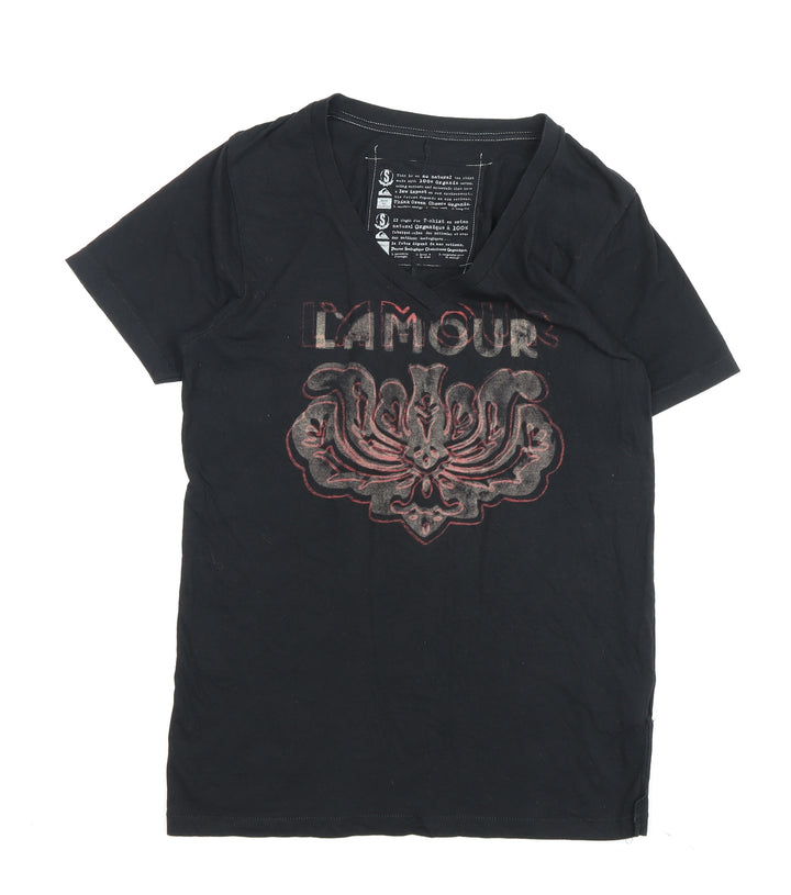 Quiksilver Black V-Neck T-Shirt Size S Unisex Casual