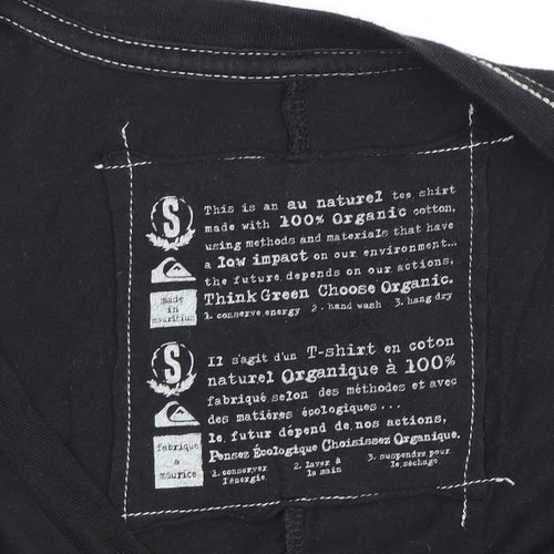 Quiksilver Black V-Neck T-Shirt Size S Unisex Casual