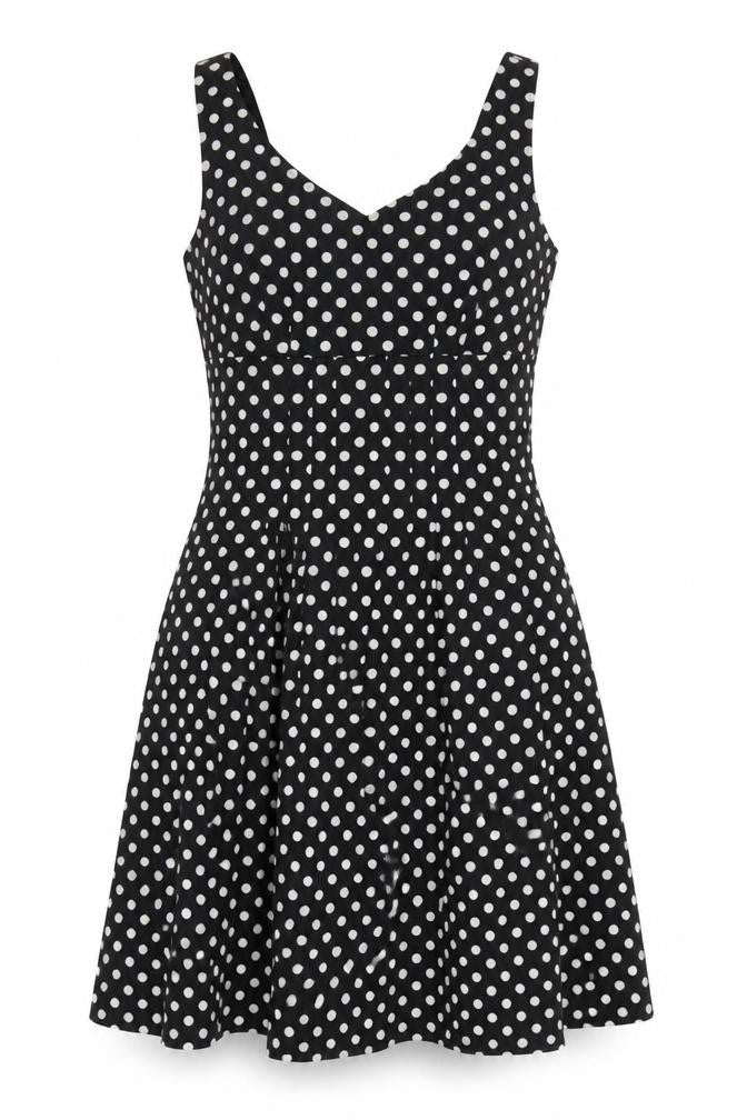 Front view of Laura Ashley Women's Black Polka Dot A-Line Dress