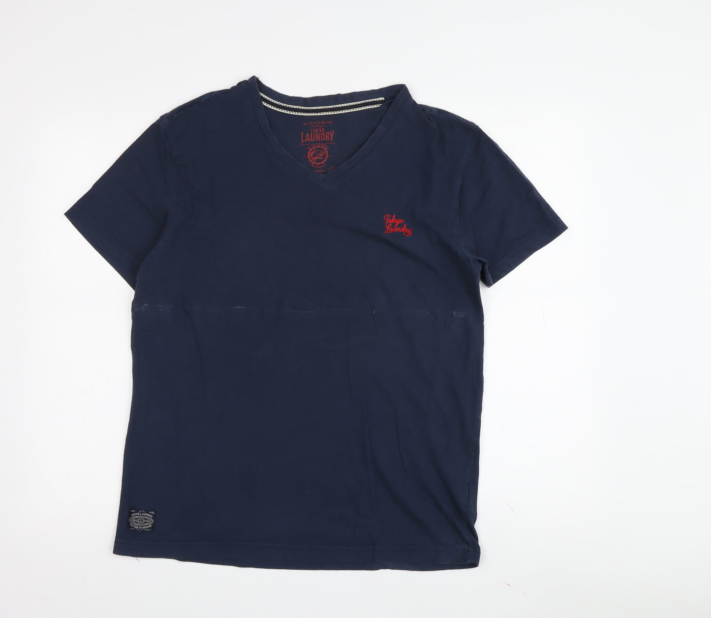 Tokyo Laundry Men's V-Neck Blue T-Shirt, Medium, Jersey Cotton