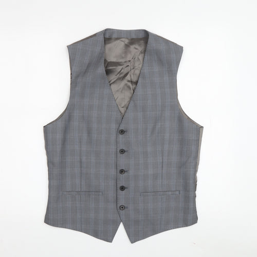 Jaeger Men's Grey Plaid Suit Waistcoat 38R