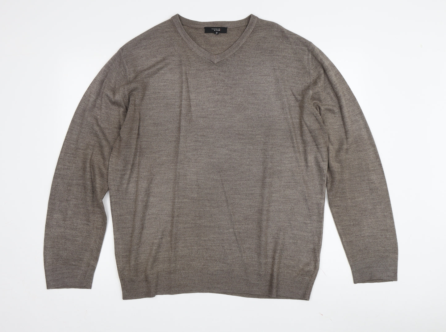 Thomas Nash Men's Brown V-Neck Pullover Jumper M