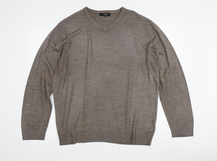 Thomas Nash Men's Brown V-Neck Pullover Jumper M