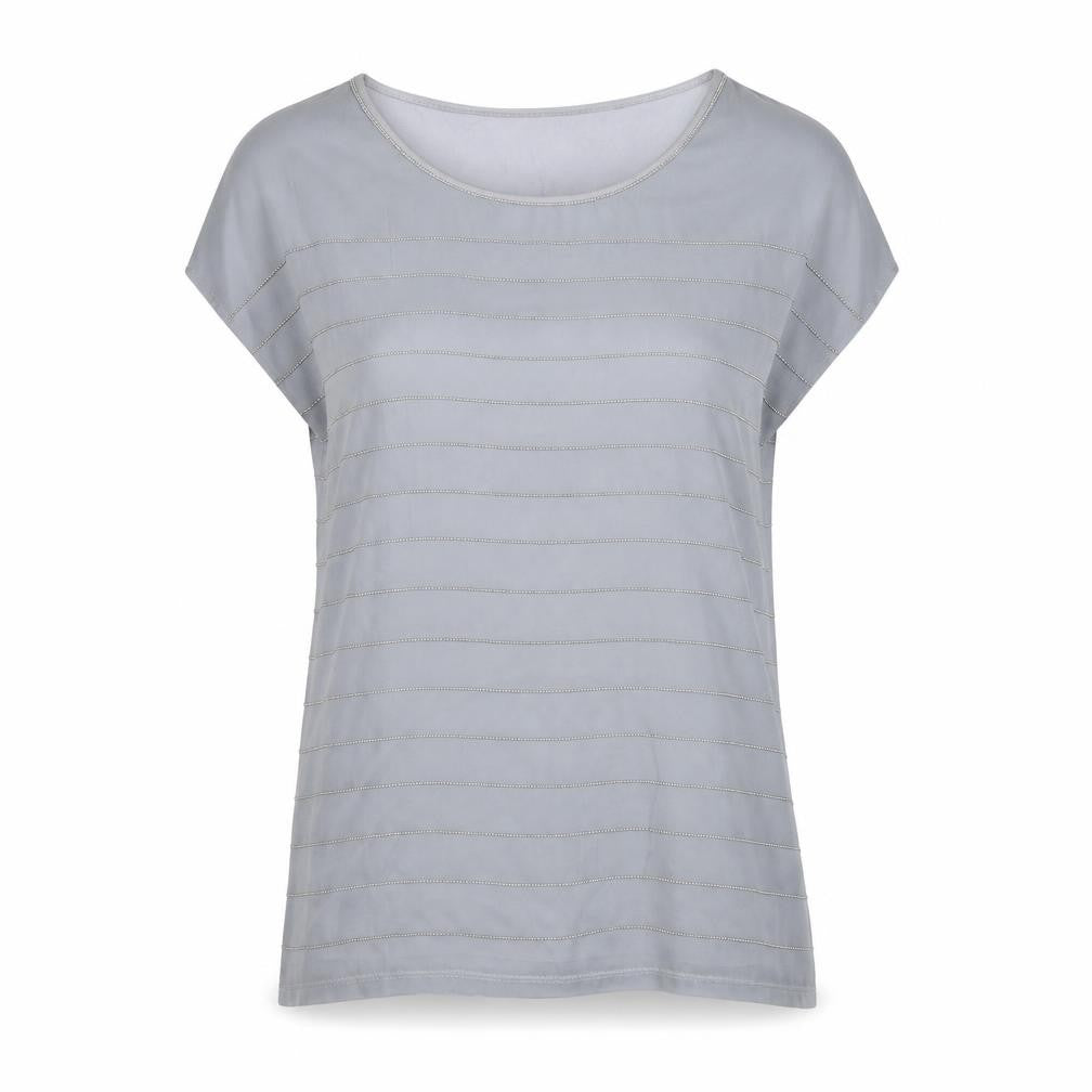 Front view of Armani Exchange Women's Grey Striped T-Shirt S