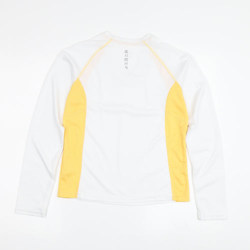 Asics Women's White/Yellow V-Neck Jersey Long Sleeve T-Shirt