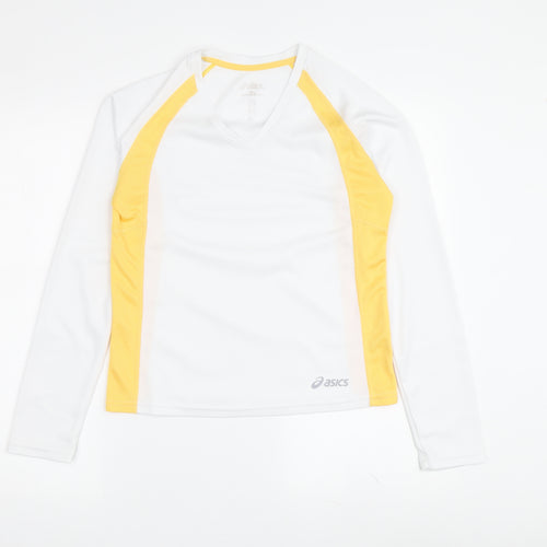 Asics Women's White/Yellow V-Neck Jersey Long Sleeve T-Shirt