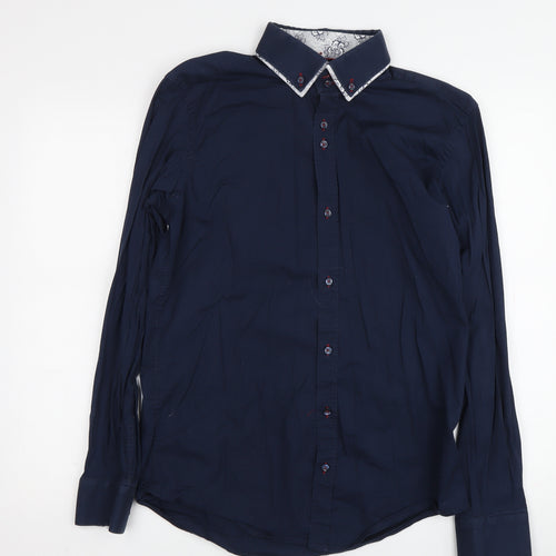 Guide London Men's Blue Slim Fit Button-Up Shirt
